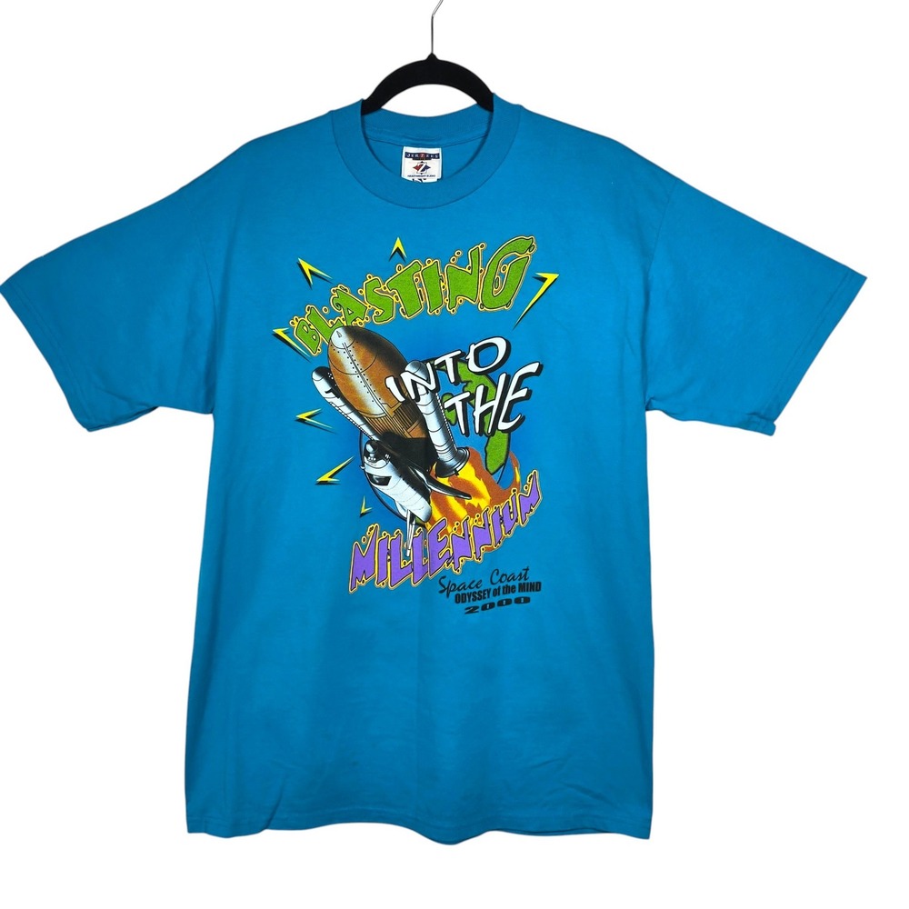 Vintage Jerzees 2000 Space Coast Odyssey of the Mind‎ Graphic T-Shirt Blue Large